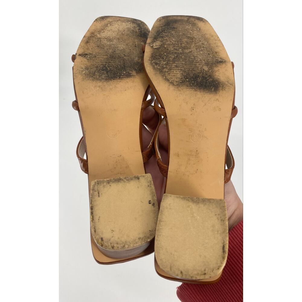 Lulus Leylia Women 9 Tan faux leather slip on block heel strappy sandals - Picture 6 of 7
